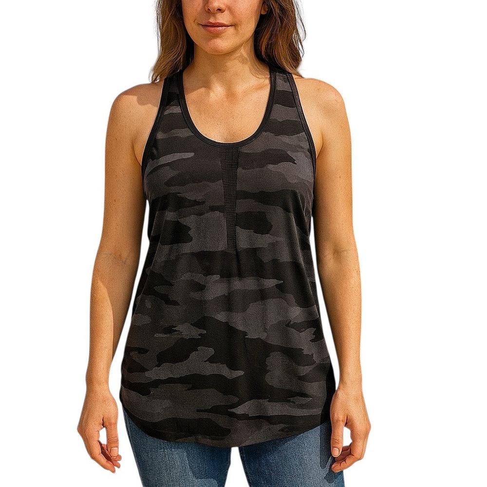 Tangerine Black Camo Racerback Mesh Stripe Tank Top Athleisure Workout Size L